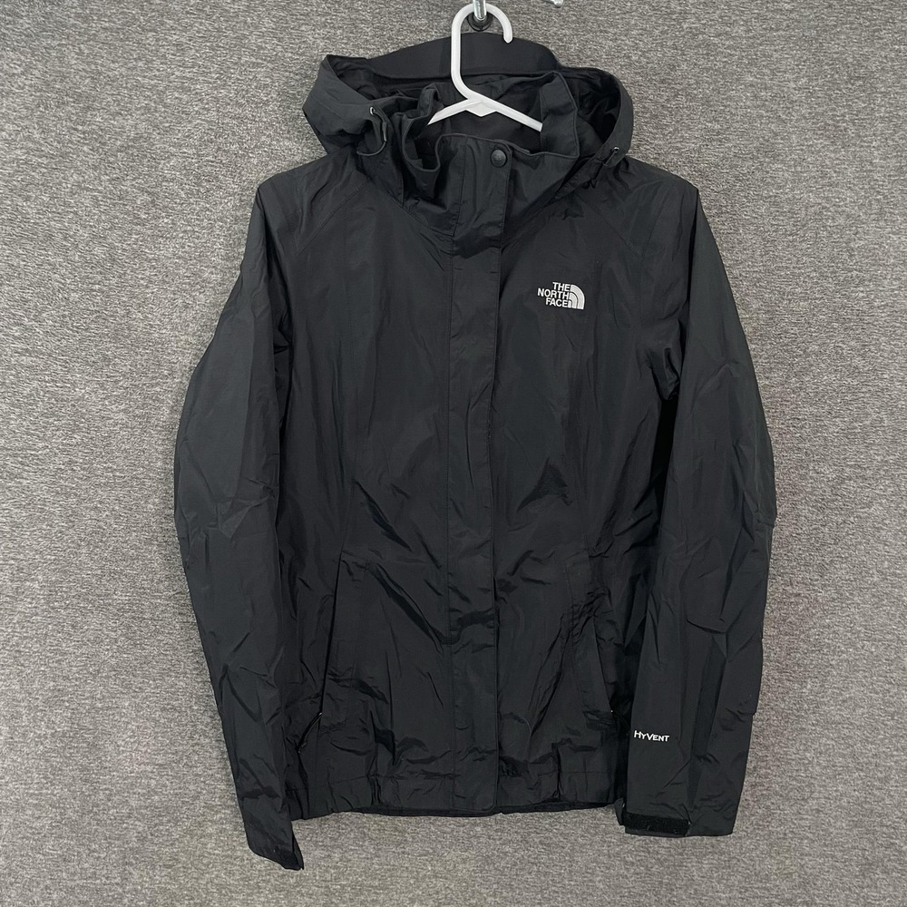 The North Face HyVent Jacket Womens XS Black Hooded Rain Coat Waterproof Shell